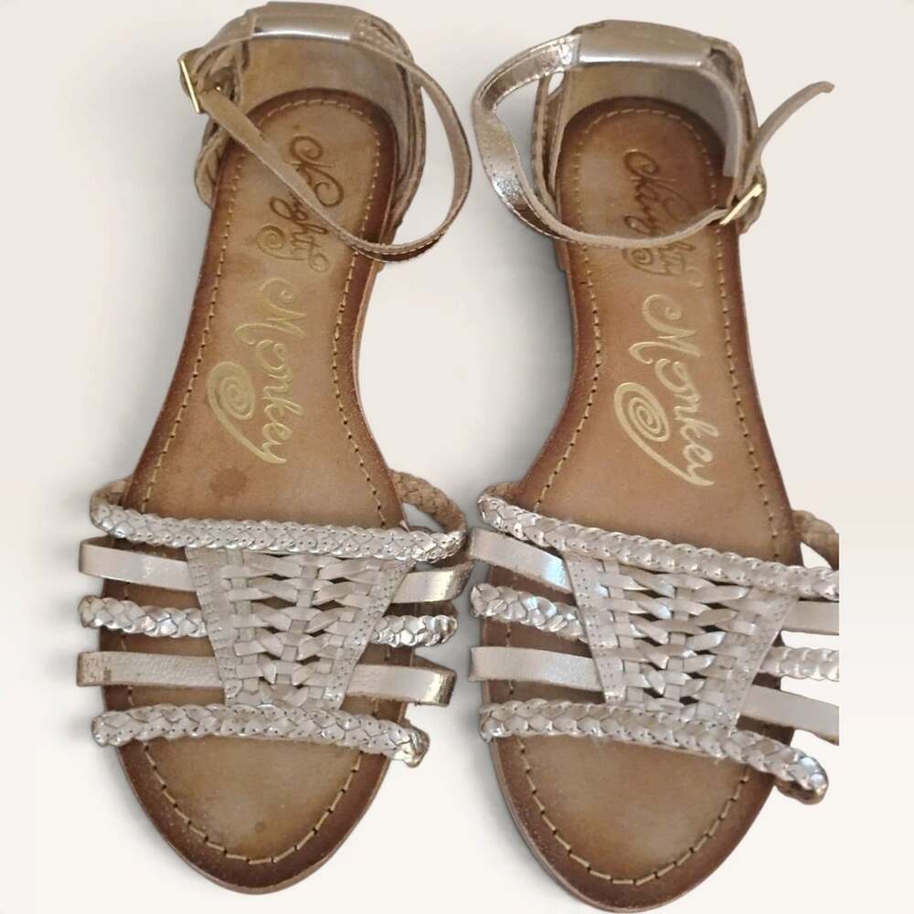 Naughty Monkey Flat Sandals Gold Metallic Strappy Woven
